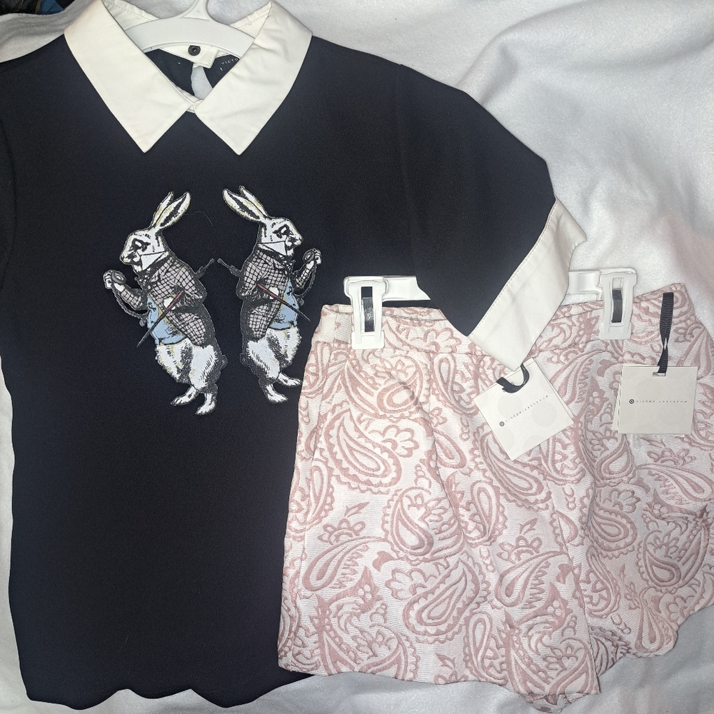 Easter Nwt Lot Of 2 Victoria Beclham RABBIT collared Bunny Shirt Jaquard Shorts